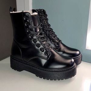 Platforms Combat Boots Sherpa Lined